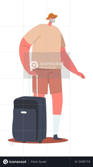 Senior Tourist with Suitcase  Illustration