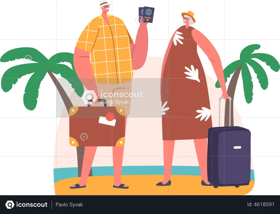 Senior Tourists Couple Visiting in Exotic Country  Illustration