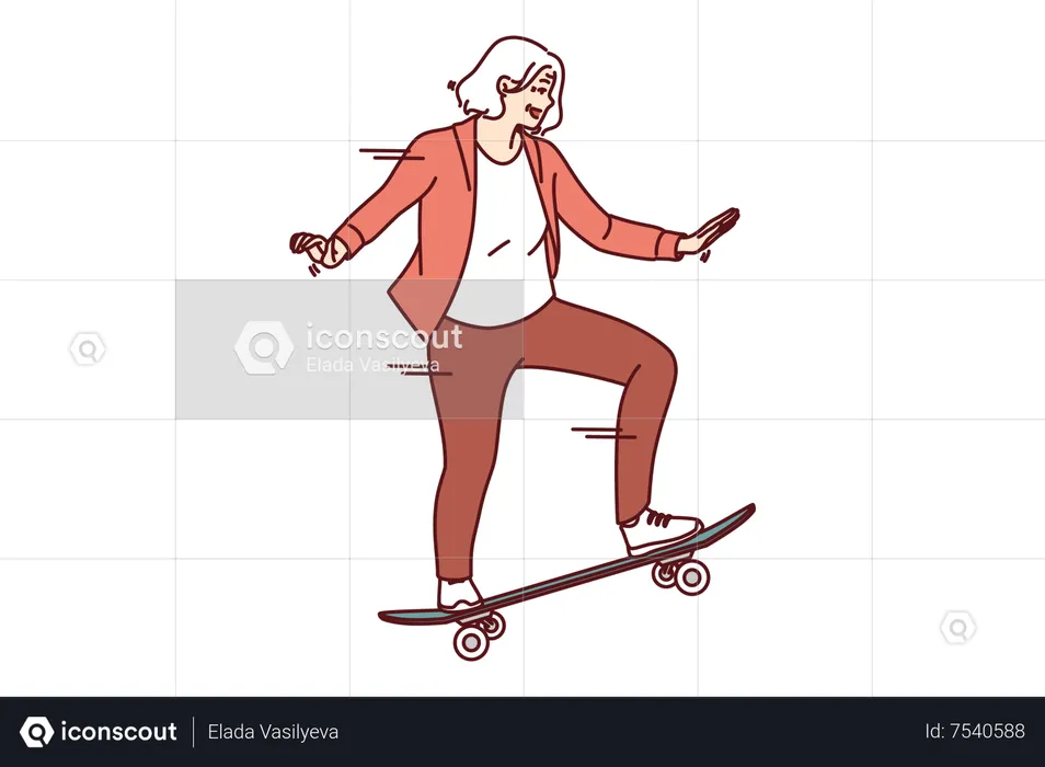 Senior woman doing skating  Illustration