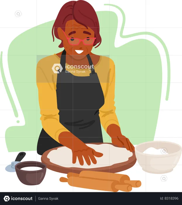 Senior Woman Dough For Baking  Illustration