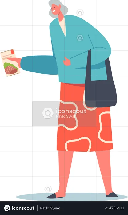 Senior Woman Holding Paper Package with Food  Illustration