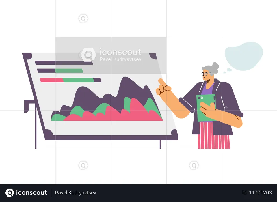 Senior woman pointing business report  Illustration