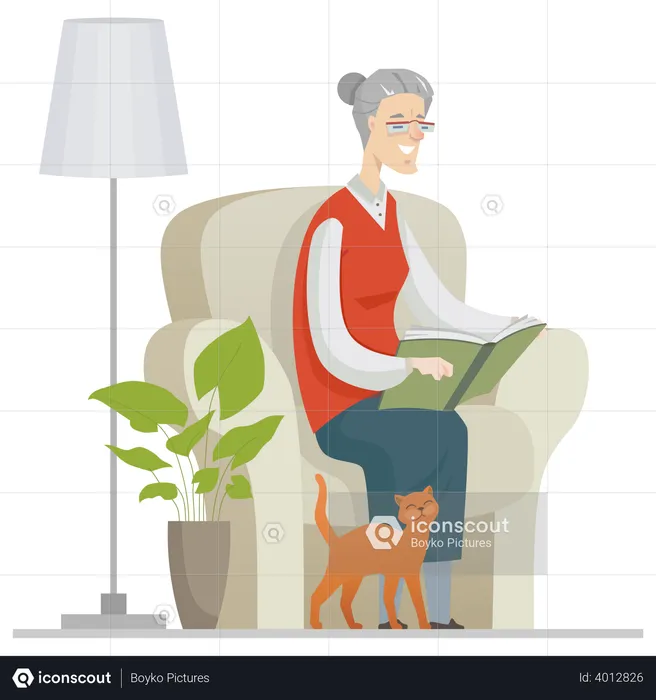Senior woman reading  Illustration
