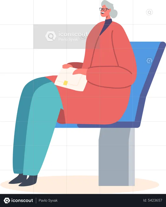 Senior Woman Riding by Bus  Illustration