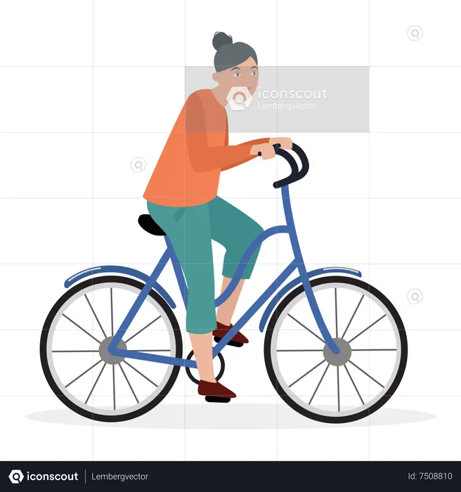 Senior woman riding cycle  Illustration