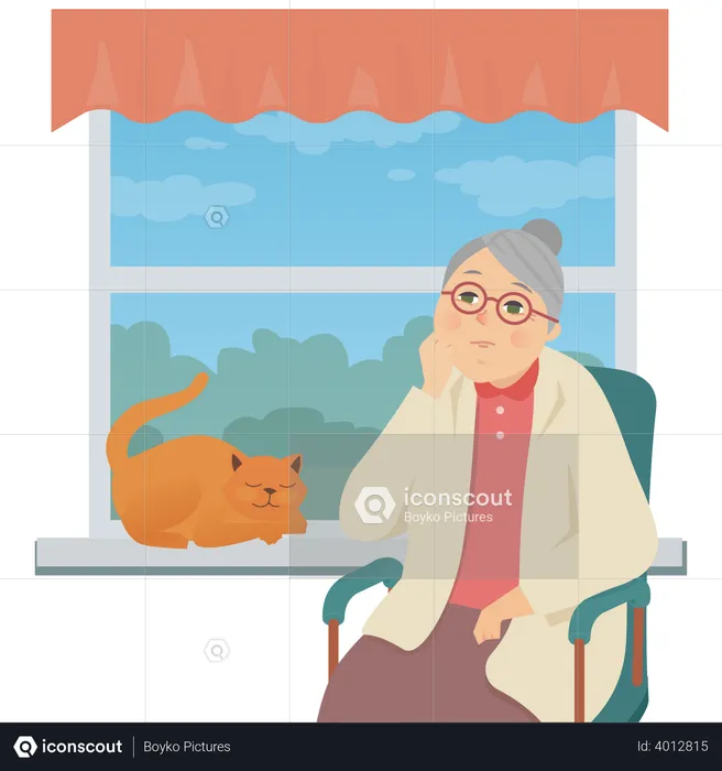 Senior woman sitting by the window  Illustration