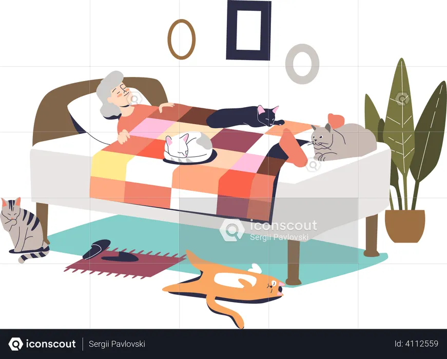 Senior woman sleeping in bed  Illustration
