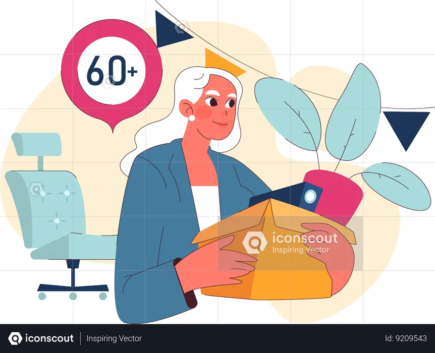 Senior Woman taking retirement from job  Illustration