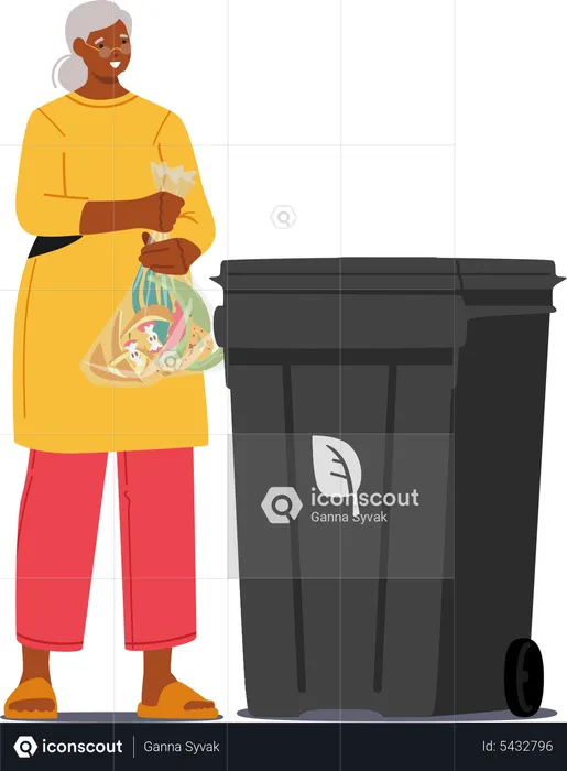 Senior Woman Throwing Garbage in Dustbin  Illustration
