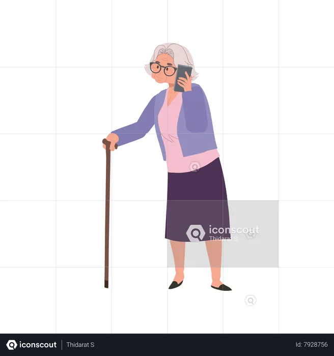 Senior Woman using talking on Smartphone  Illustration