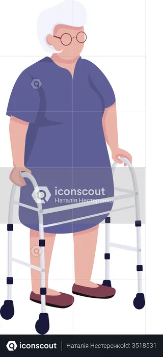Senior woman using walker  Illustration