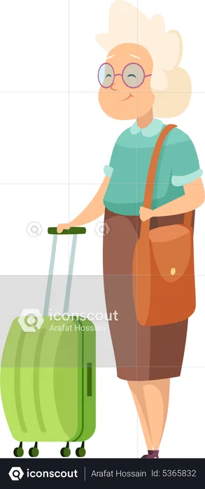 Senior woman with luggage  Illustration