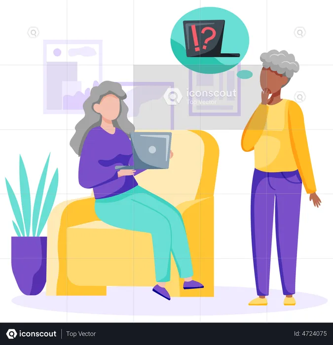 Senior women working on computer  Illustration