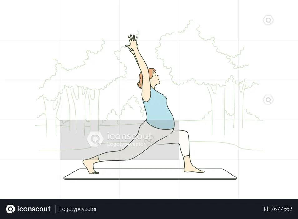 Señora embarazada haciendo yoga  Ilustración