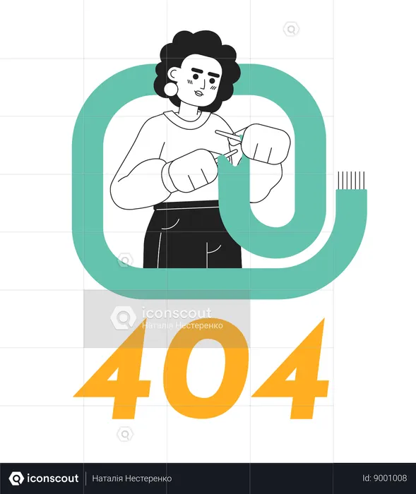 Señora tejiendo bufanda cálida mensaje flash error 404  Ilustración