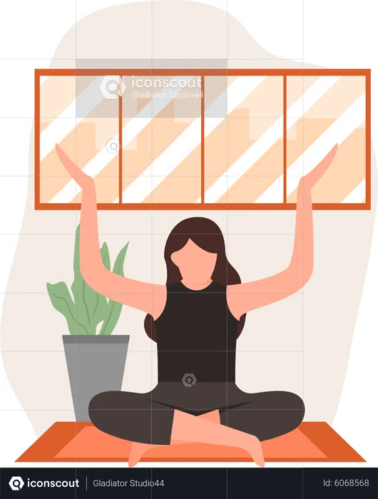 Señorita haciendo yoga en casa  Ilustración