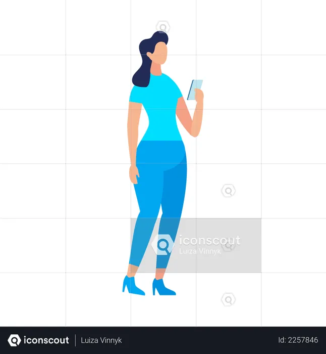 Señorita usando un teléfono inteligente mientras está de pie  Ilustración