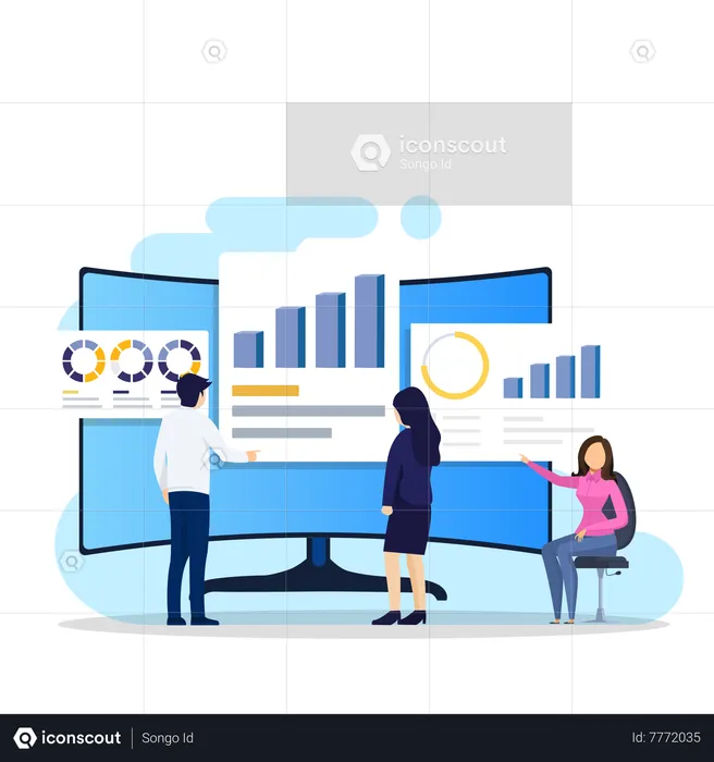 Seo Team analyzing business data  Illustration