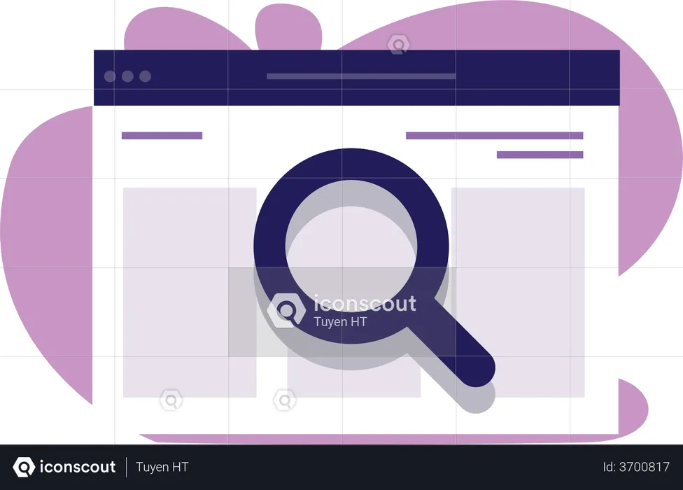 Seo web analysis or internet page inspection via magnifier glass  Illustration