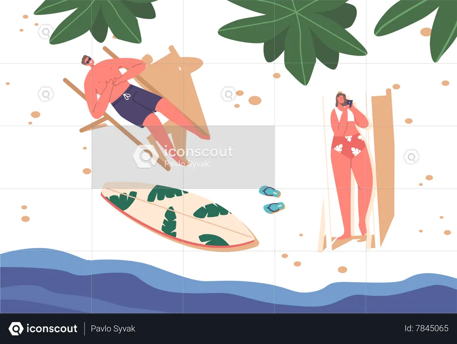 Serene Couple Resting On A Sun-kissed Beach  Illustration