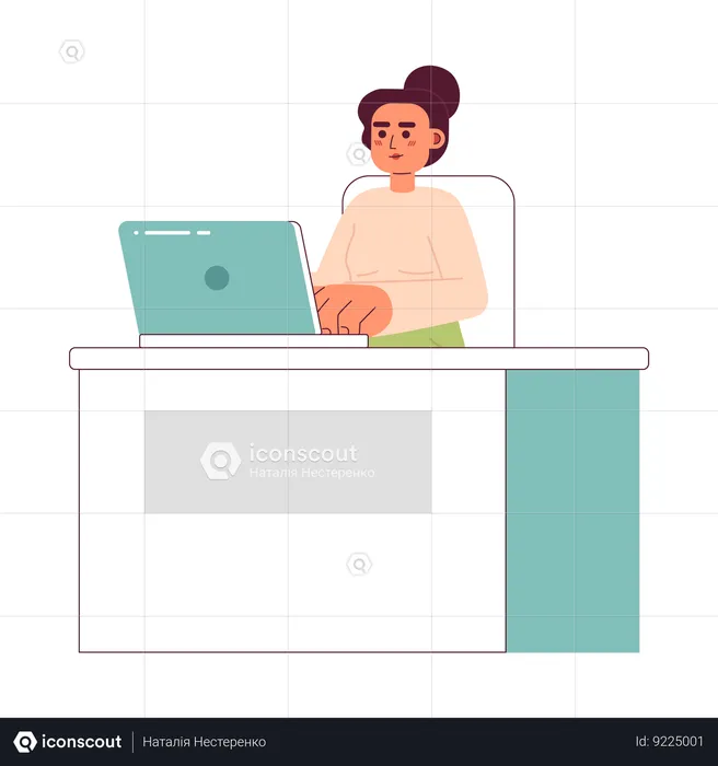 Serious caucasian woman sitting at desk  Illustration