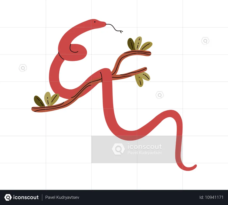 Serpent rouge rampant sur une branche d'arbre  Illustration