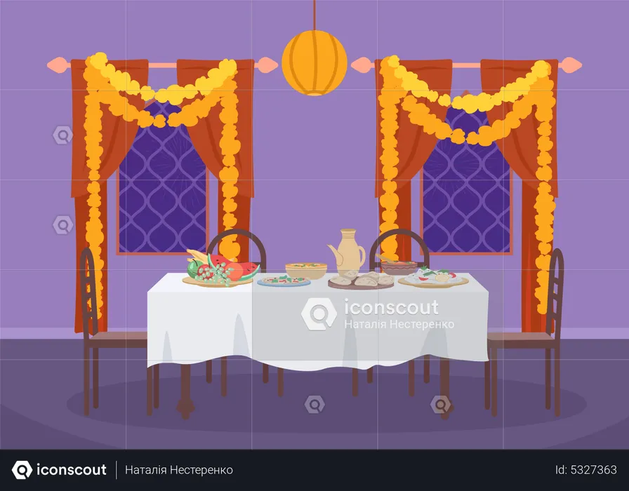 Served table for Diwali dinner  Illustration