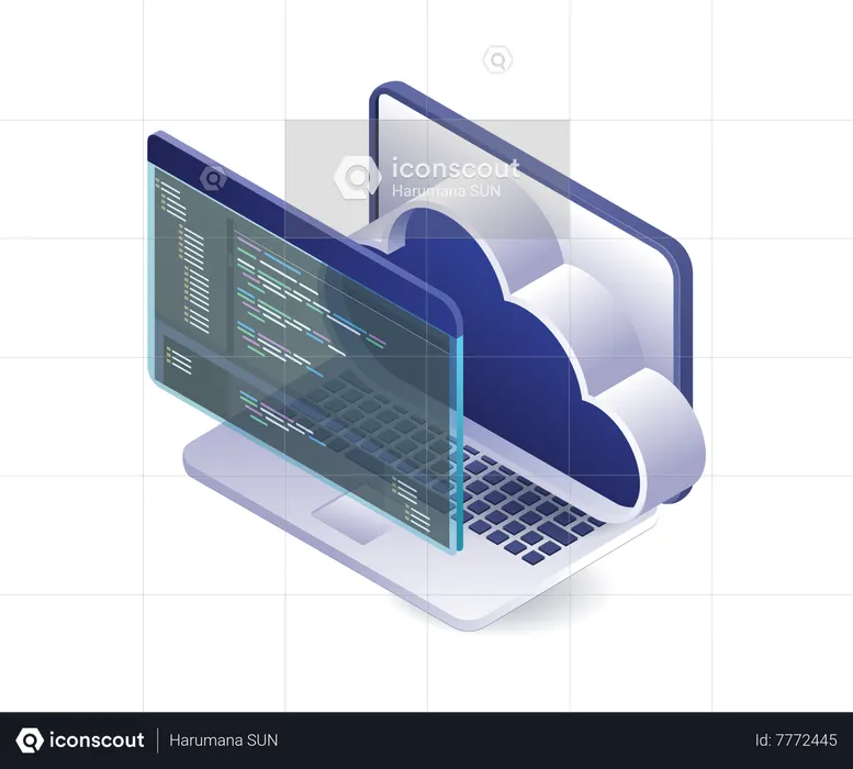Server computer cloud programming language analysis  Illustration