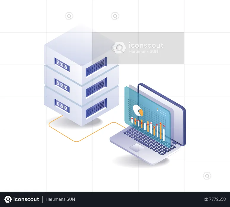 Server data analysis computer  Illustration