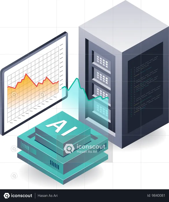 Server data analysis for artificial intelligence technology  Illustration