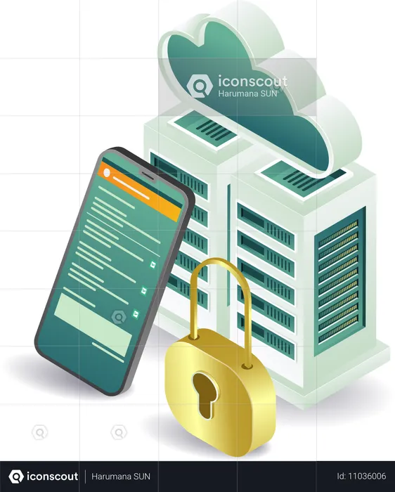 Server data security key with smartphone  Illustration