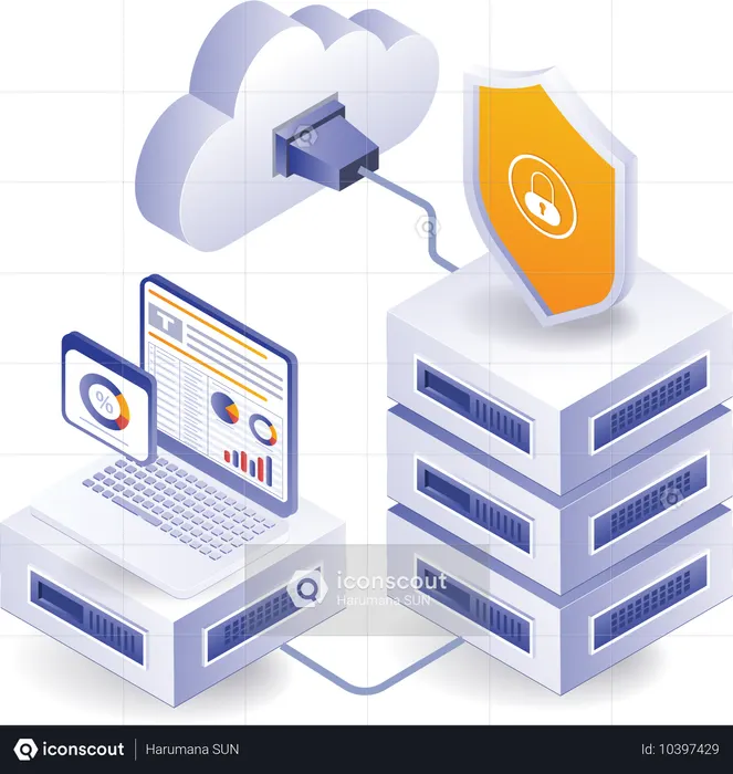 Server data security system analysis  Illustration