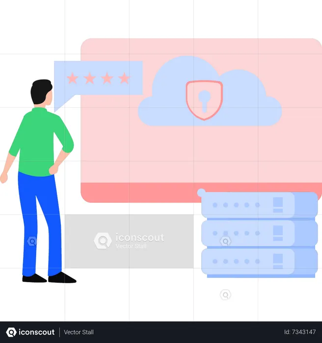 Server expert is looking at cloud server security  Illustration