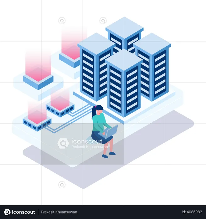 Server management by engineer  Illustration