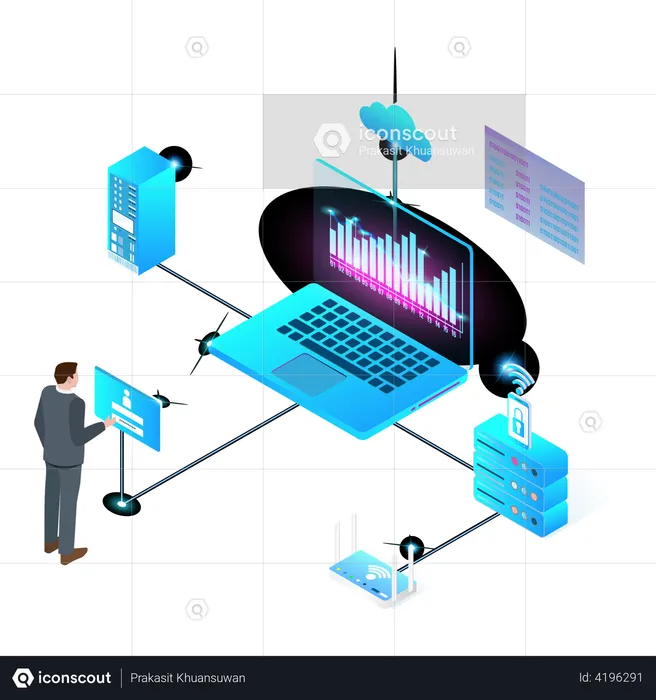 Server management by engineer  Illustration