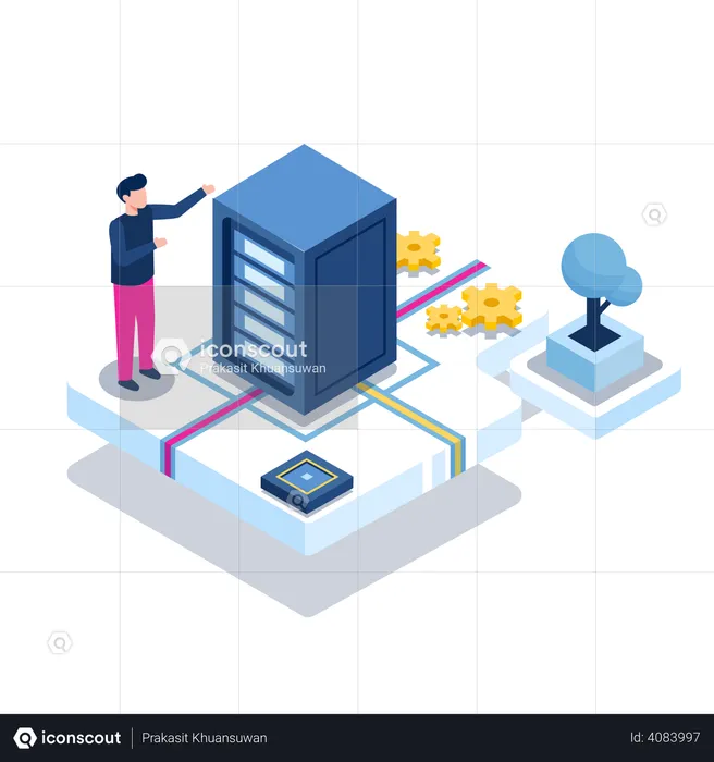 Server management by engineer  Illustration