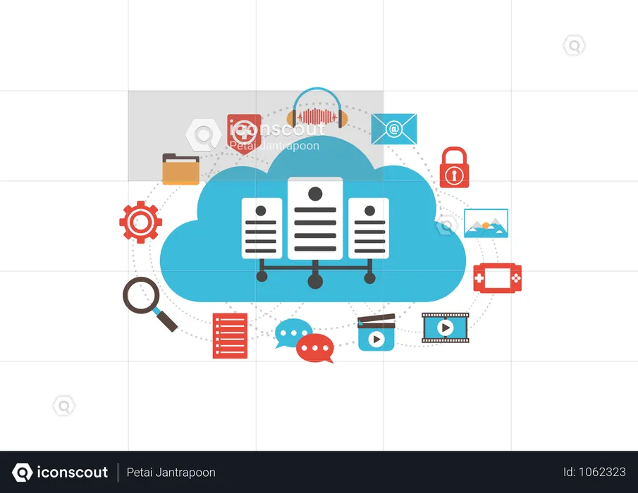 Serveur cloud avec médias  Illustration