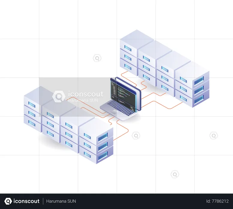 Serveur cloud hébergeant l'analyse des données du langage de programmation  Illustration