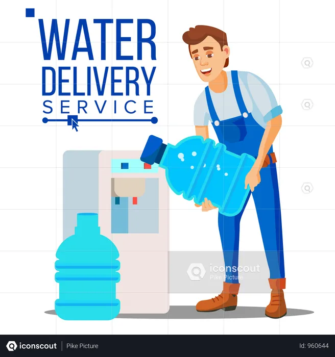 Vecteur d'homme de service de livraison d'eau  Illustration