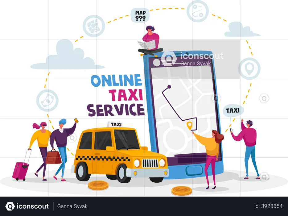 Service de taxi en ligne  Illustration