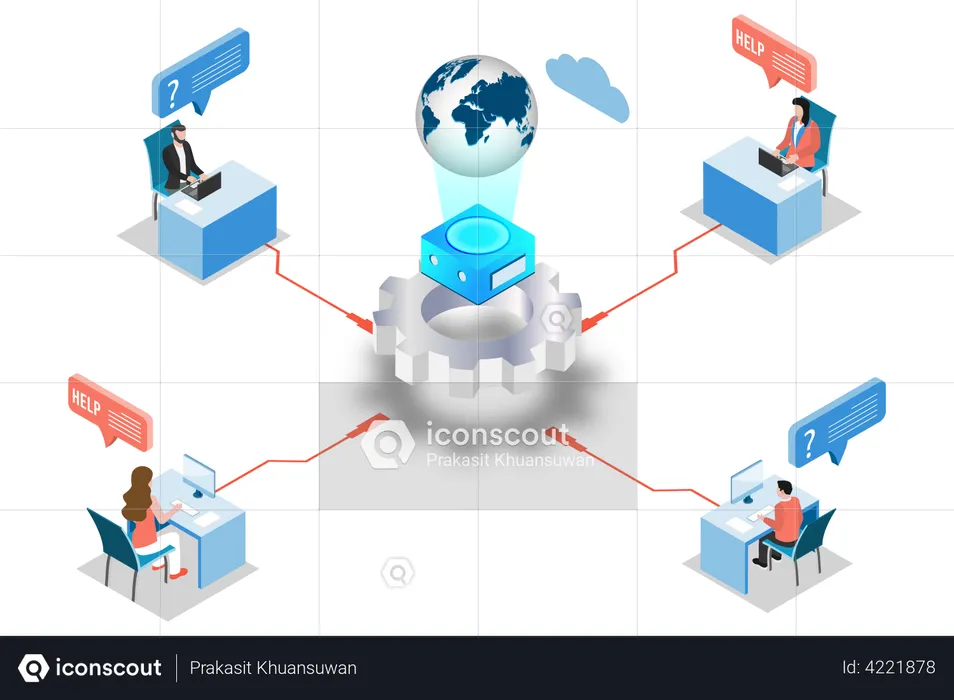 Servicio de atención al cliente con inteligencia artificial online.  Ilustración