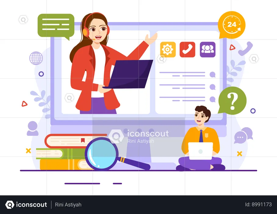 Servicio de llamadas al cliente en línea  Ilustración