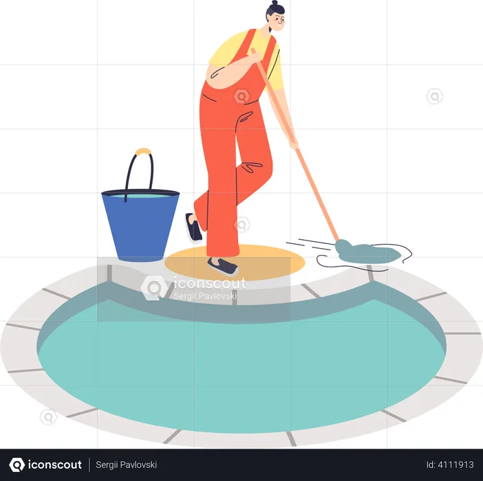 Servicio de mantenimiento y limpieza de piscinas.  Ilustración