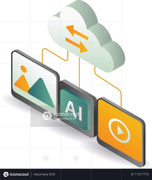 Datos de servidores en la nube con tecnología de inteligencia artificial  Ilustración