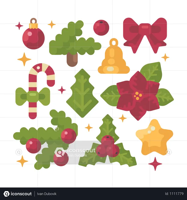 Set Of Christmas Items  Illustration