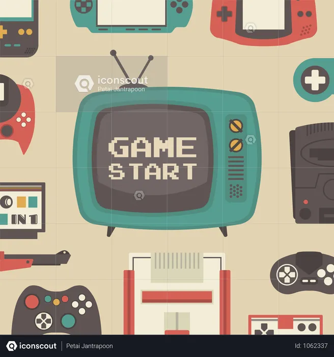 Set Of Retro Game Player And Accessories  Illustration