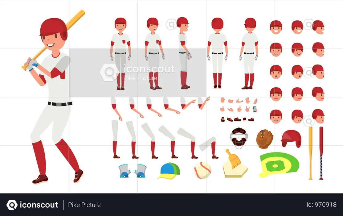 Set per la creazione di personaggi animati per giocatore di baseball  Illustration