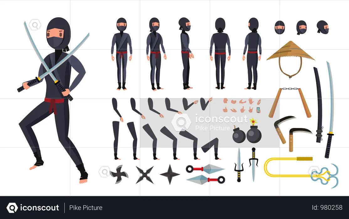 Set per la creazione di personaggi Ninja animati  Illustration