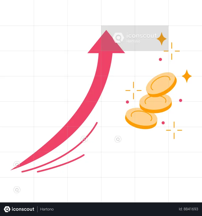 Seta crescente com moedas  Ilustração