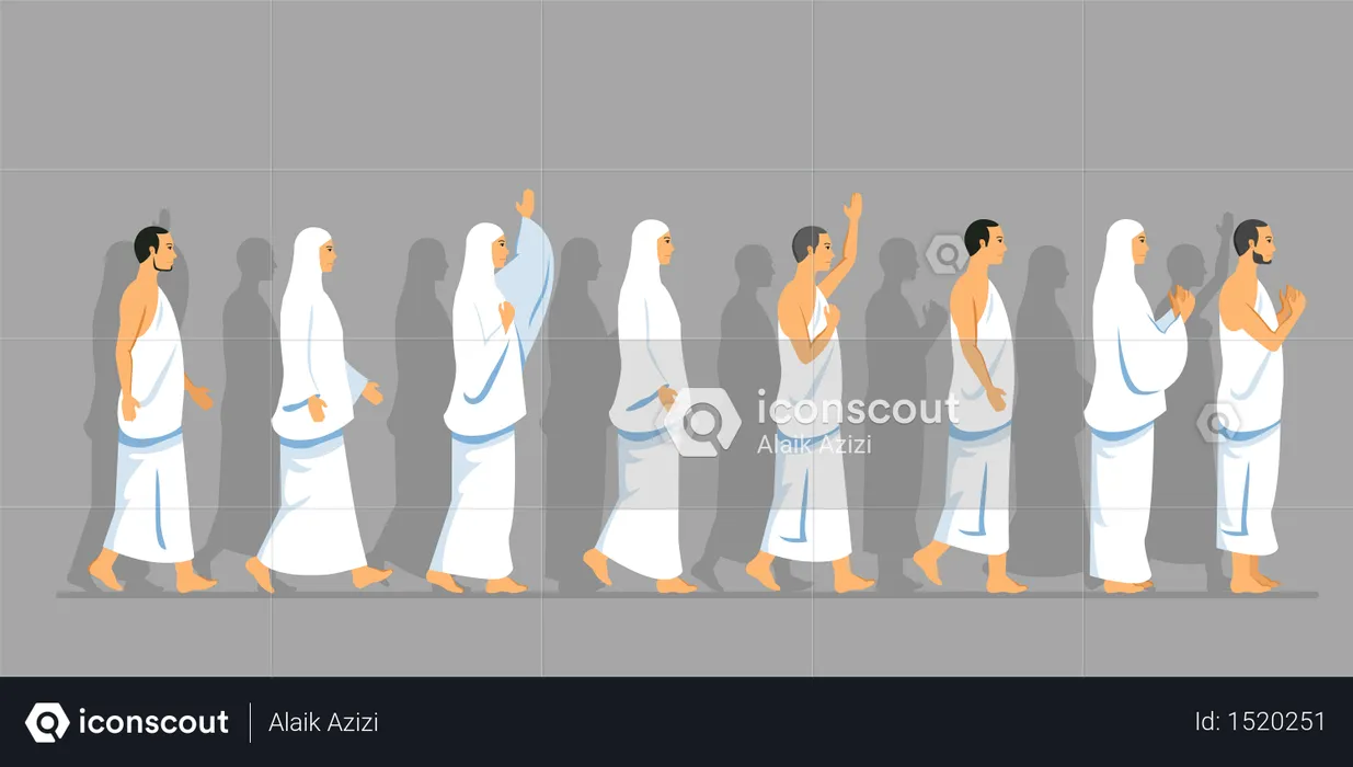 Sets of walking character of hajj pilgrimage.  Illustration